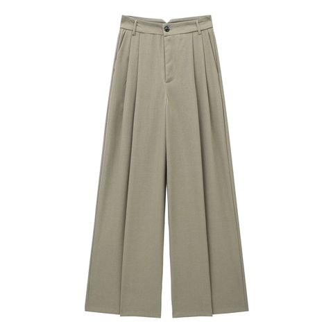 Women's Casual Outdoor Daily Simple Style Solid Color Full Length Pleated Casual Pants Straight Pants