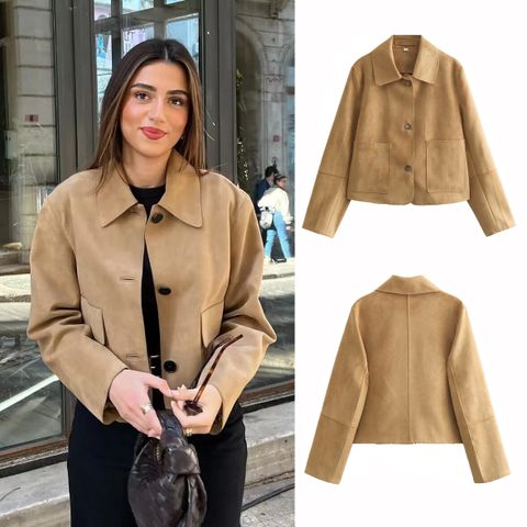 Women's Streetwear Solid Color Pocket Single Breasted Casual Jacket