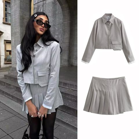 Holiday Party Date Women's Streetwear Solid Color Polyester Pocket Skirt Sets Skirt Sets