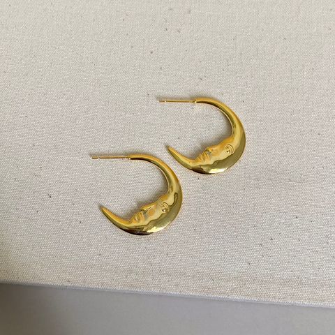 1 Pair Elegant Streetwear Moon Plating Carving Copper 18K Gold Plated Ear Studs