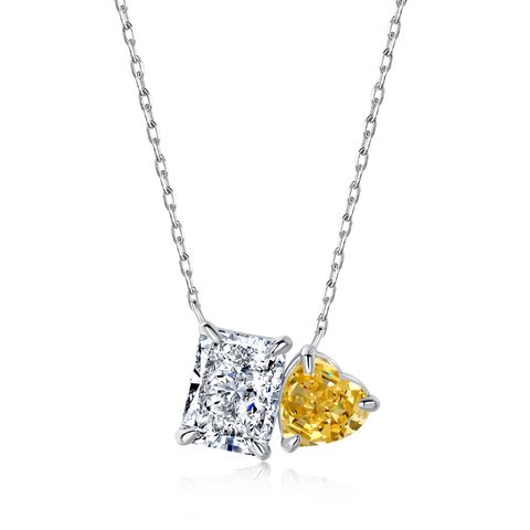 Sterling Silver Elegant Lady Plating Geometric Heart Shape High Carbon Diamond Pendant Necklace