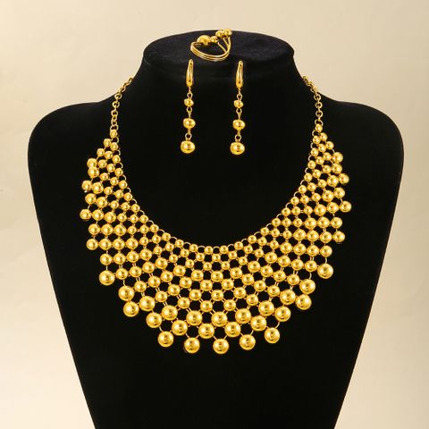 Copper 18K Gold Plated Luxurious Simple Style Beaded Solid Color Jewelry Set