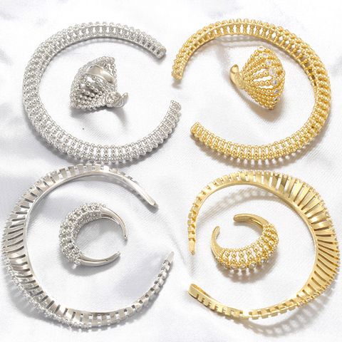 Kupfer 18 Karat Vergoldet IG-Stil Hip Hop Überzug Inlay Geometrisch Zirkon Ringe Armbänder