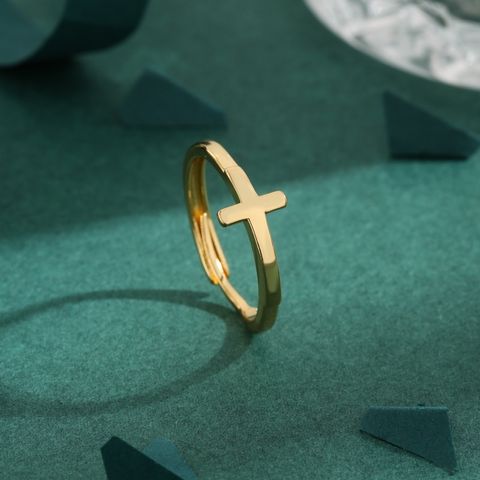 Copper 18K Gold Plated Simple Style Cross Zircon Rings