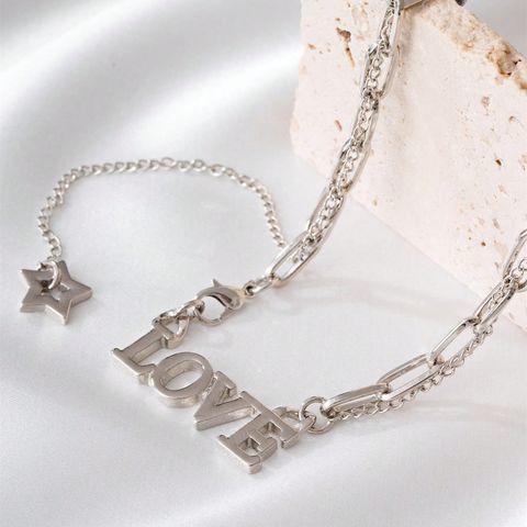 IG Style Hip-Hop Pentagram Letter Alloy Silver Plated Women's Pendant Necklace