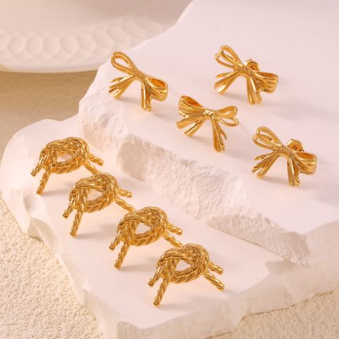 1 Pair Elegant Simple Style Bow Knot Plating 304 Stainless Steel 18K Gold Plated Ear Studs