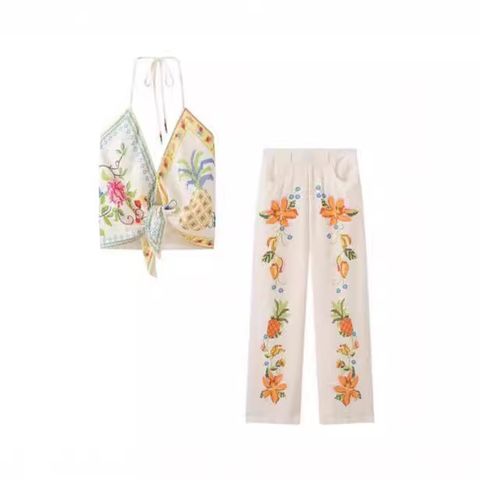 Holiday Women's Streetwear Ditsy Floral Polyester Printing Pants Sets Pants Sets
