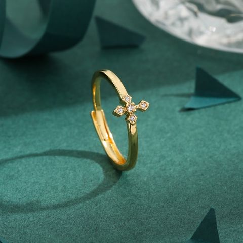 Copper 18K Gold Plated Simple Style Plating Inlay Cross Zircon Rings