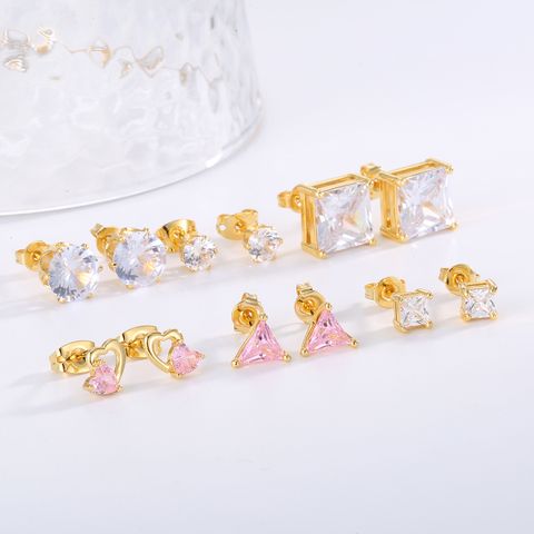 1 Pair Simple Style Classic Style Solid Color Plating Inlay Copper Rhinestones Glass Stone Zircon 18K Gold Plated