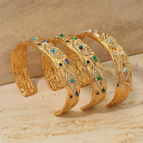 Casual Simple Style Devil's Eye 304 Stainless Steel 16K Gold Plated White Gold Plated Zircon Bangle In Bulk