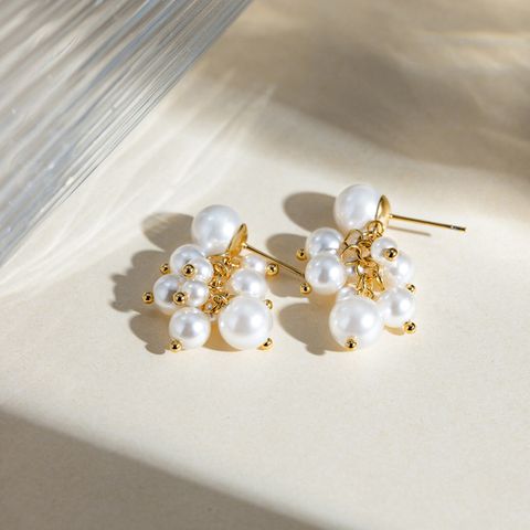 1 Pair IG Style Elegant Round Beaded Inlay 304 Stainless Steel Imitation Pearl Pearl 18K Gold Plated Drop Earrings