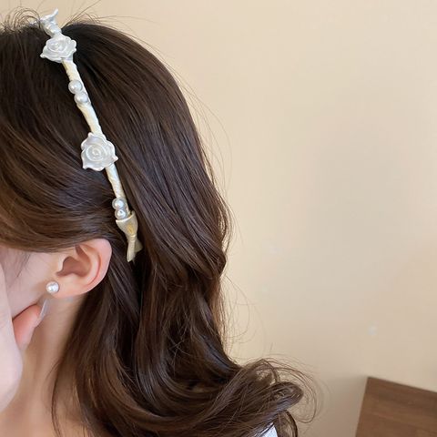 Women's Elegant Simple Style Flower Alloy Imitation Pearl Hair Band