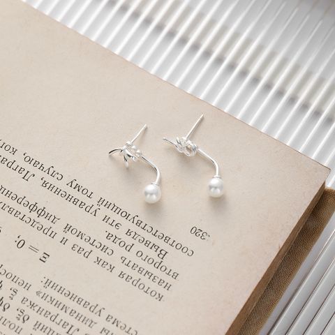 1 Pair Casual Simple Style Bow Knot Sterling Silver Pearl Ear Studs