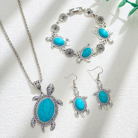 Ethnic Style Bohemian Tortoise Alloy Plating Inlay Turquoise Women's Earrings Necklace Jewelry Set