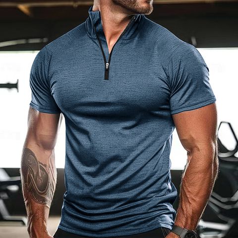 Men's Solid Color Simple Style Standing Collar Short Sleeve Regular Fit Men's T-shirt