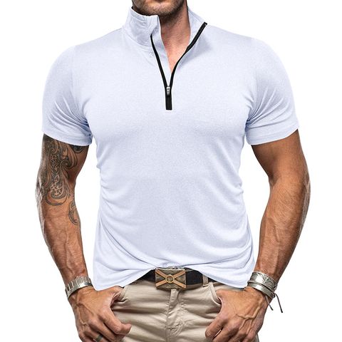 Men's Solid Color Simple Style Standing Collar Short Sleeve Regular Fit Men's T-shirt