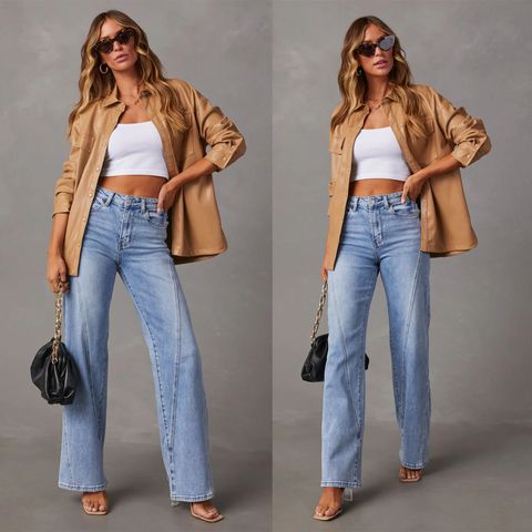 Women's Holiday Daily Simple Style Solid Color Full Length Zipper Jeans Straight Pants