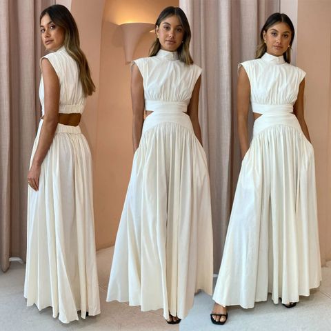 Women's Swing Dress Elegant Round Neck Hollow Out Backless Sleeveless Solid Color Midi Dress Holiday Banquet Date