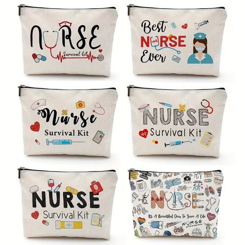 Basic Classic Style Letter Linen Square Makeup Bags
