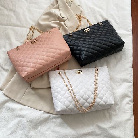 Mujeres Medio Cuero Sintético Color Sólido Lingge Básico Estilo Clásico Cuadrado Cerrar Bolsas De Hombro