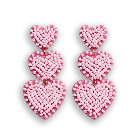1 Pair Simple Style Heart Shape Beaded Drop Earrings