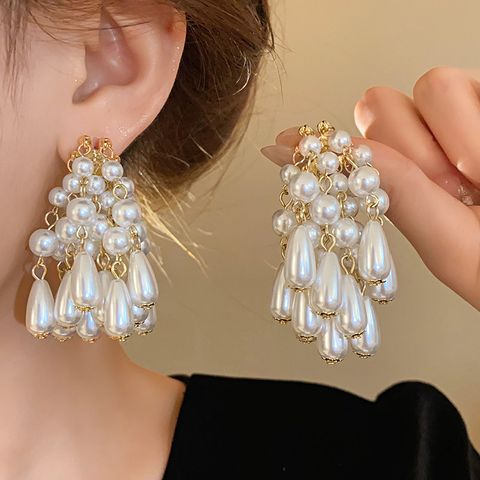 1 Pair Simple Style Geometric Imitation Pearl Alloy Drop Earrings