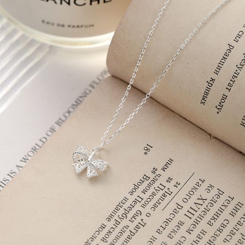 Sterling Silver Casual Chain Bow Knot Pendant Necklace