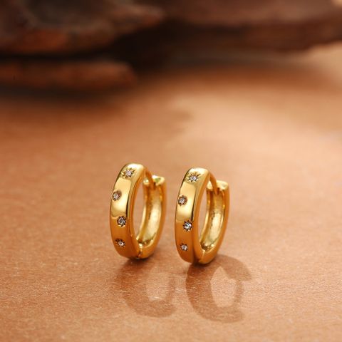 1 Pair Simple Style Solid Color Inlay Brass Zircon Ear Studs