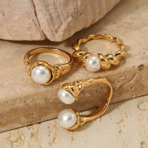 304 Stainless Steel 16K Gold Plated White Gold Plated Gold Plated Casual Plating Inlay Round Artificial Pearls Rings