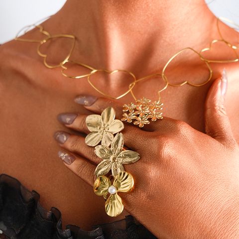 Edelstahl 304 14 Karat Vergoldet Elegant Prinzessin Pastoral Überzug Inlay Blume Perle Ringe