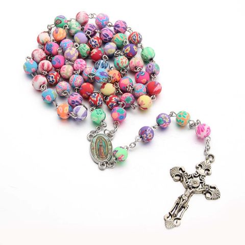 Simple Style Classic Style Cross Round Alloy Soft Clay Wholesale Pendant Necklace