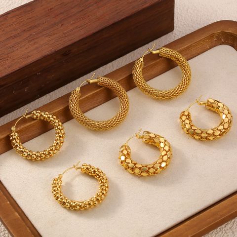 1 Pair Simple Style Commute Circle Solid Color Layered Hollow Out 304 Stainless Steel 18K Gold Plated Earrings