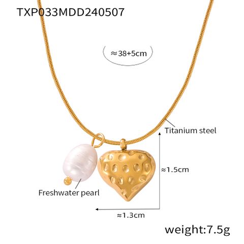 304 Stainless Steel Freshwater Pearl 18K Gold Plated Elegant Simple Style Oval Heart Shape Earrings Necklace