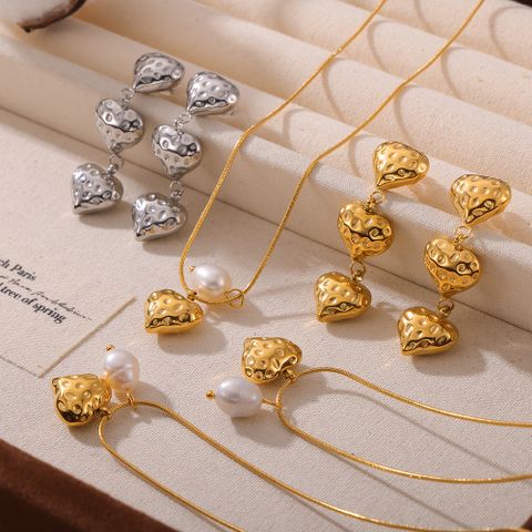 Acero Inoxidable 304 Perlas De Agua Dulce Chapados en oro de 18k Elegante Estilo Simple Oval Forma De Corazón Aretes Collar