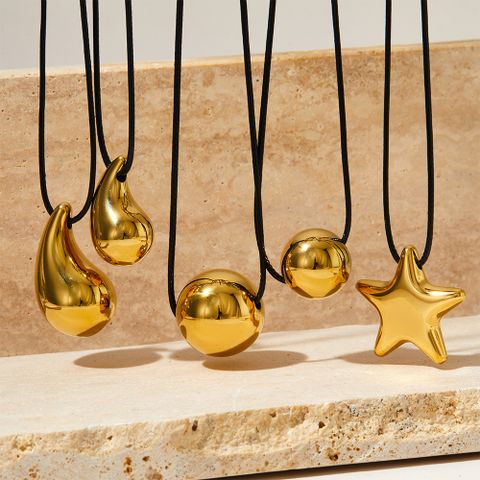 French Style Simple Style Round Star Water Droplets 316L Stainless Steel  Rope 18K Gold Plated Unisex Pendant Necklace