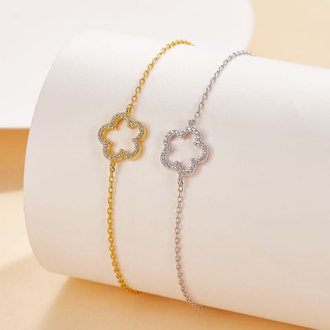 Sterling Silver White Gold Plated Gold Plated Cute Romantic Sweet Inlay Flower Zircon Bracelets