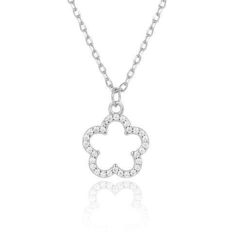 Sterling Silver White Gold Plated Gold Plated Cute Romantic Sweet Inlay Flower Zircon Pendant Necklace