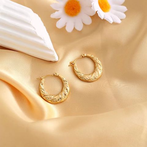1 Pair Classic Style Monogram 201 Stainless Steel Gold Plated Hoop Earrings
