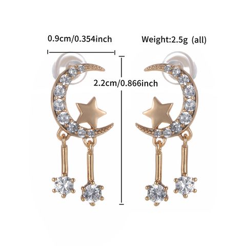 1 Pair XUPING Sweet Simple Style Star Moon Tassel Plating Inlay Copper Artificial Gemstones 18K Gold Plated Platinum Plated Drop Earrings