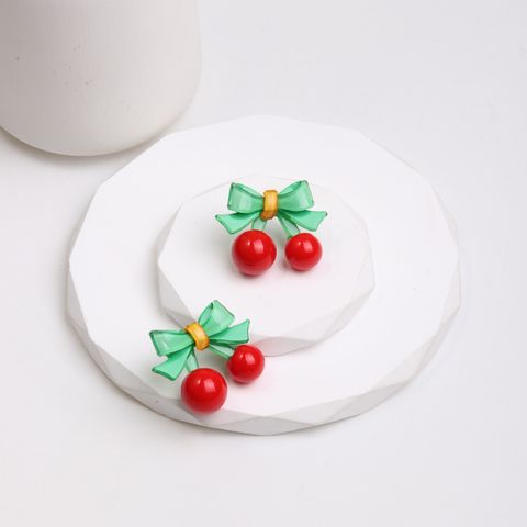 1 Pair Cute Cherry Arylic Resin Drop Earrings
