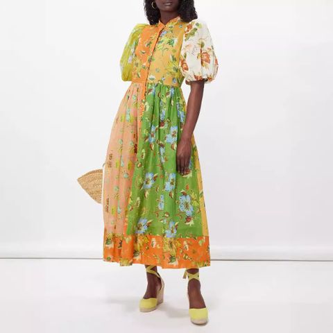 Women's Regular Dress Casual Vintage Style High Neck Half Sleeve Plant Maxi Long Dress Holiday Travel