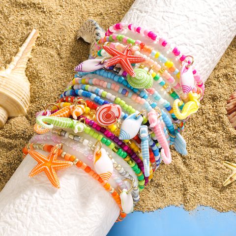 Wholesale Jewelry Hawaiian Bohemian Tropical Starfish Hippocampus Shell Plastic Beaded Bracelets