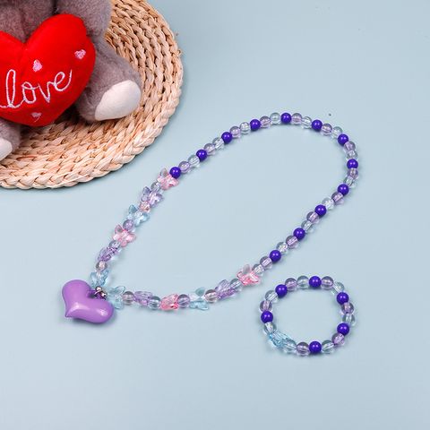 IG Style Cute Modern Style Doll Rainbow Heart Shape CCB Arylic Seed Bead Wholesale Bracelets Necklace Jewelry Set