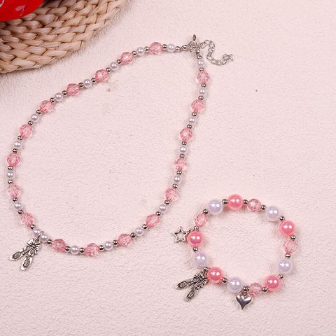 IG Style Cute Modern Style Doll Rainbow Heart Shape CCB Arylic Seed Bead Wholesale Bracelets Necklace Jewelry Set