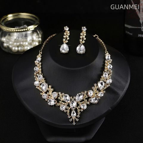 Elegant Bridal Streetwear Geometric Water Droplets Artificial Crystal Artificial Crystal Alloy Wholesale Earrings Necklace Jewelry Set