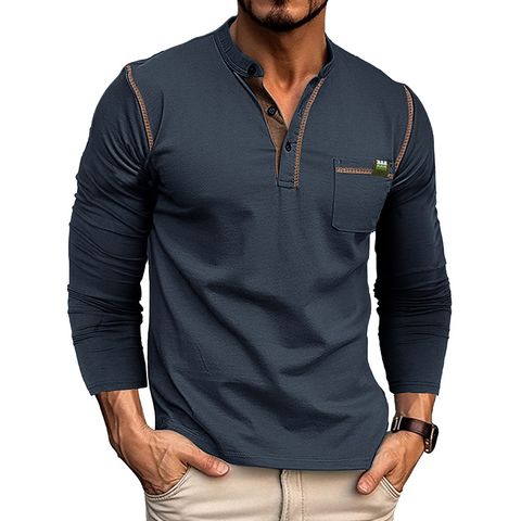 Men's Solid Color Casual Round Neck Long Sleeve Regular Fit Men's T-shirt