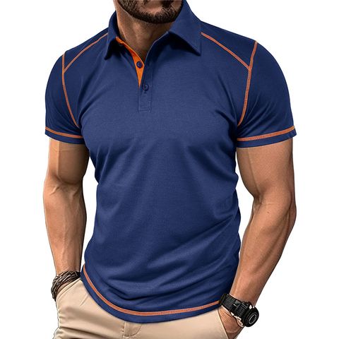 Men's Color Block Casual Turndown Short Sleeve Slim Men's T-shirt