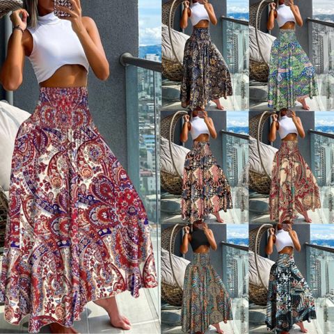 Summer Spring Streetwear Printing Spandex Polyester Maxi Long Dress Skirts