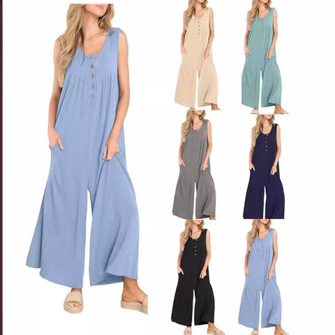 Women's Daily Streetwear Solid Color Full Length Pocket Jumpsuits