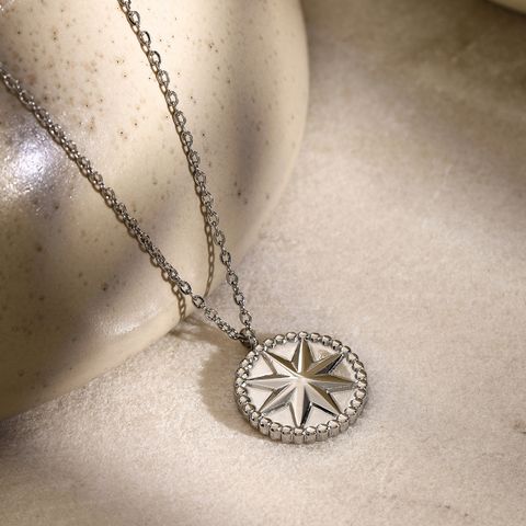 304 Stainless Steel IG Style Simple Style Round Star Pendant Necklace
